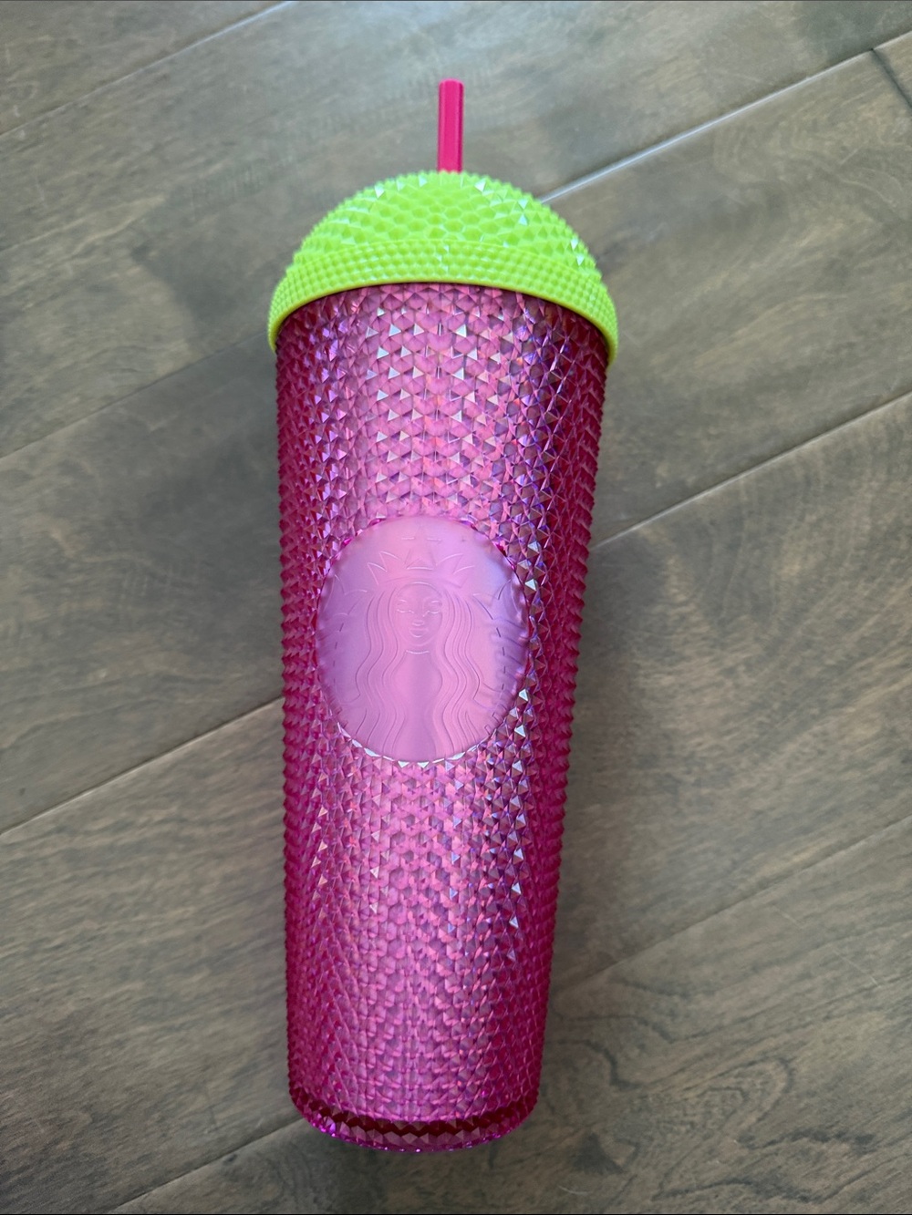 Starbucks Hot Pink Studded Tumbler with Neon Green Lid